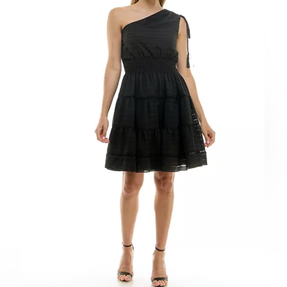 Taylor Black One-Shoulder Dress